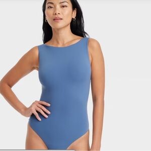 New Auden Women's Luxe Stretch Boat Neck Thong Bodysuit